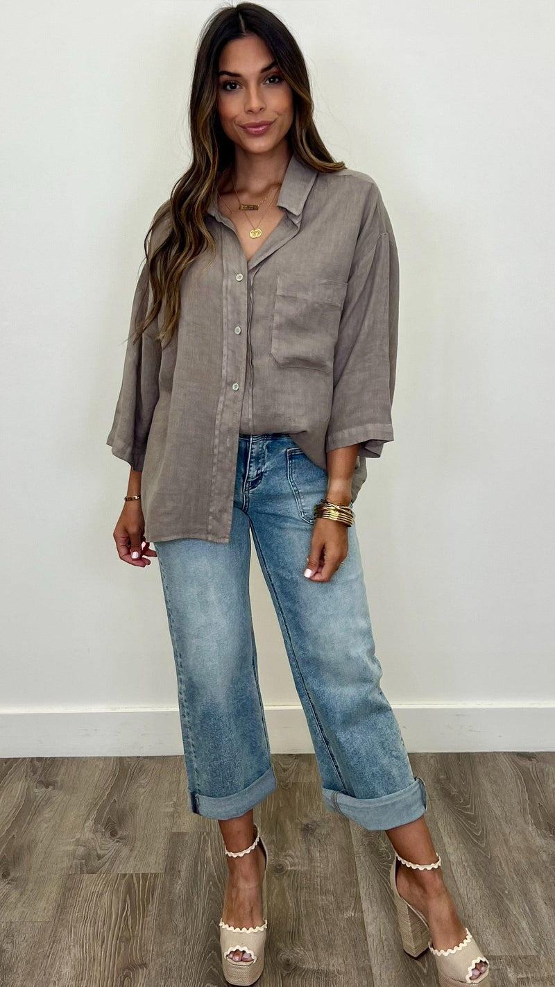 Serafina Linen Button Up Top - PRINZZESA BOUTIQUE