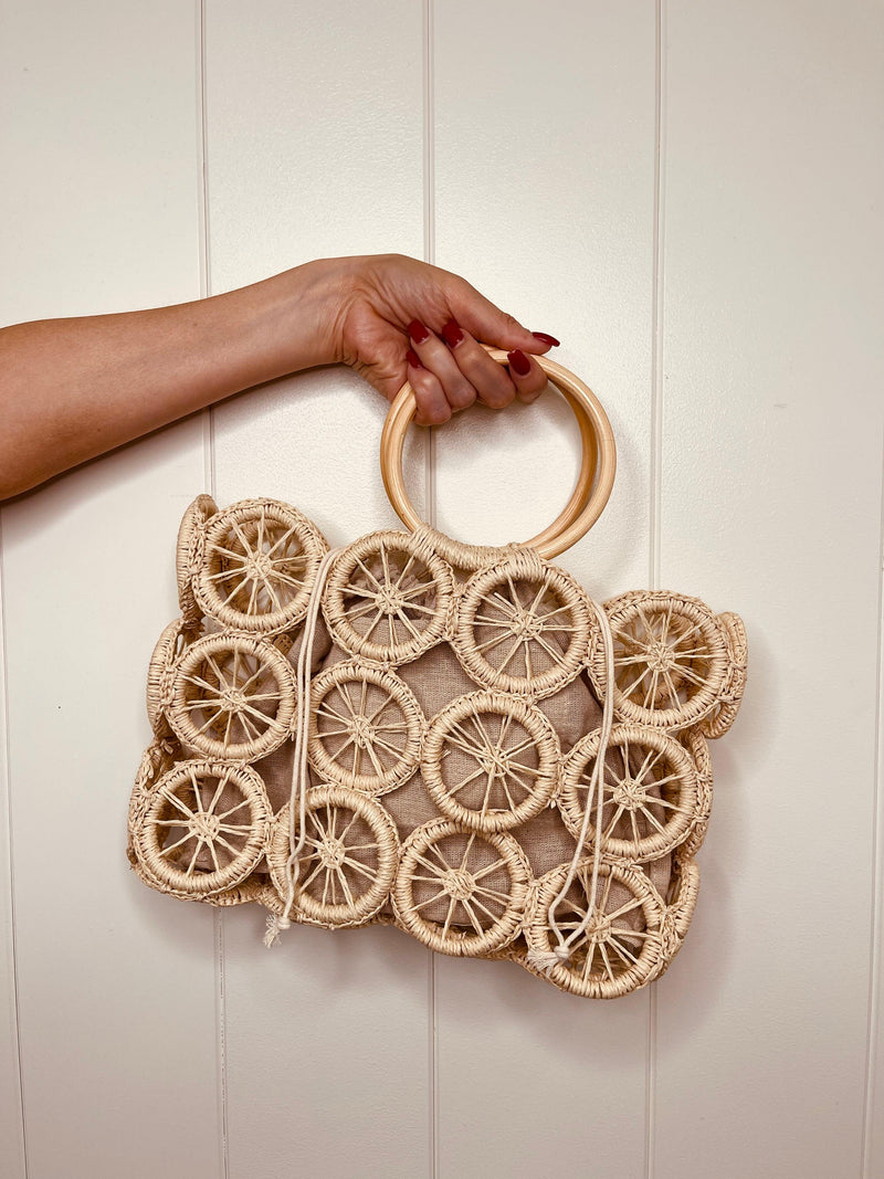 Soleil Woven Rattan Ivory Handbag