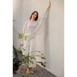 LEAF PRINT OVERSIZED TOP WITH SMOCKED CUFF SLEEVE