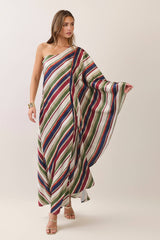Striped one shoulder caftan maxi dress