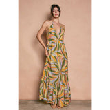 Tropical Smocked V Neck Halter Maxi Dress