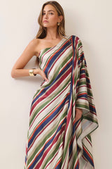 Striped one shoulder caftan maxi dress
