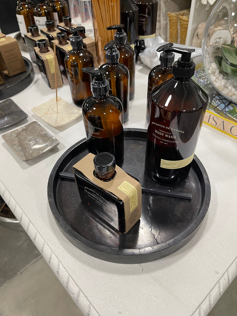 black onyx tray with home accessories