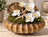 CasaMiami wooden bowl with orchid arrangement
