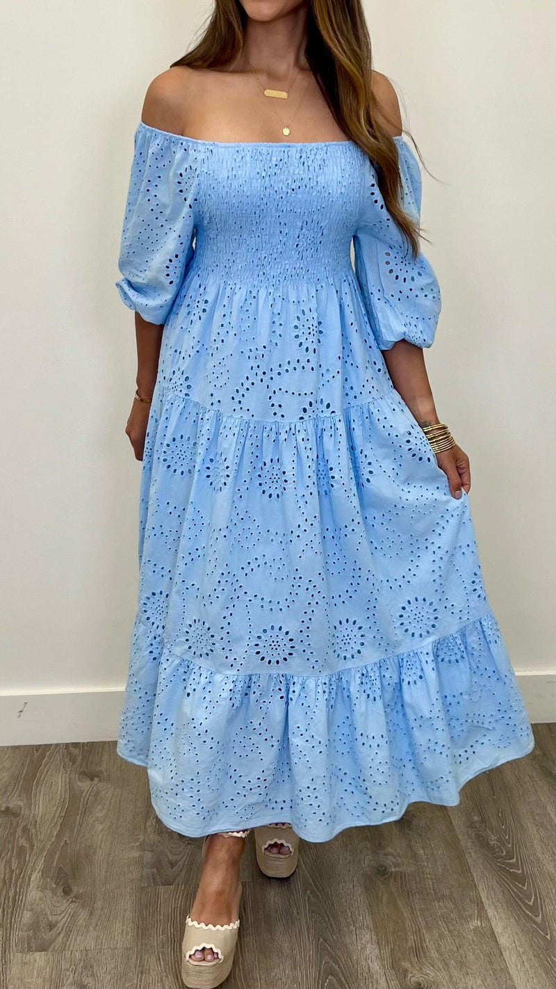 Isabella Eyelet Maxi Dress - PRINZZESA BOUTIQUE