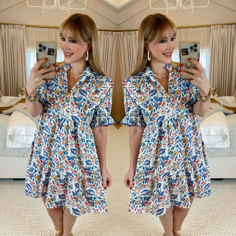 Reilly Off White Floral Print Dress - PRINZZESA BOUTIQUE