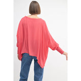 SOLID OVERSIZED TOP WITH SMOCKED CUFF SLEEVE Coral