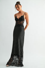 Black Lace Polka Dot Maxi Dress