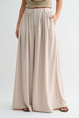 Beige Tailored Flow Wide Leg Pants
