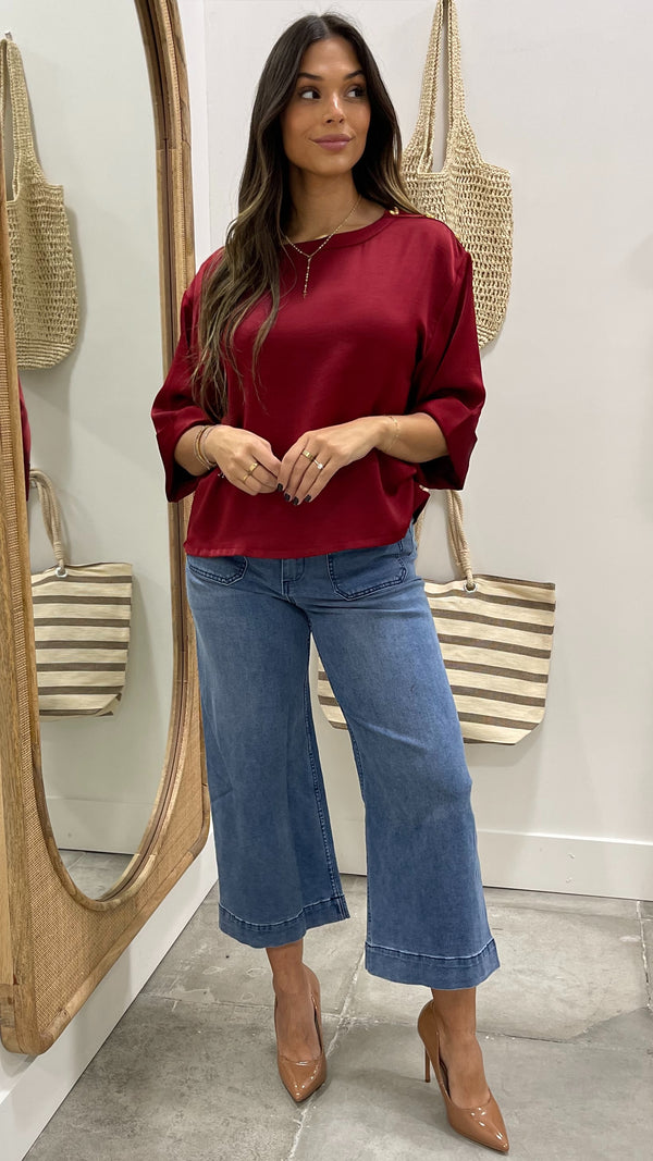 Reed Burgundy Button Top