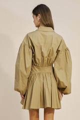 Collared Asymmetrical Button Down Mini Dress Taupe