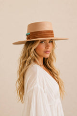 Tasha Boater Crown Hat- Camel