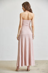 Strapless Knit Pleated Maxi Dress Baby Pink