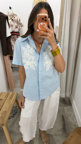 Button-up Shirt With Floral Embroidery Detail