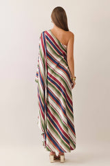 Striped one shoulder caftan maxi dress