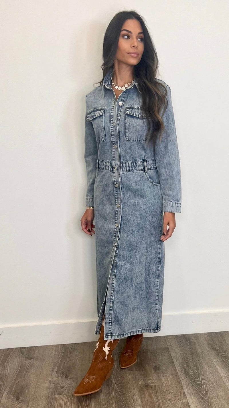 Sabrina Denim Maxi Dress - PRINZZESA BOUTIQUE