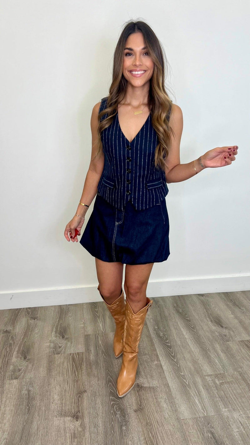 Demitra Striped Navy Vest - PRINZZESA BOUTIQUE