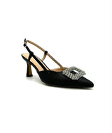 Carrie Summer Black Raffia Night Sling back Kitten Heel