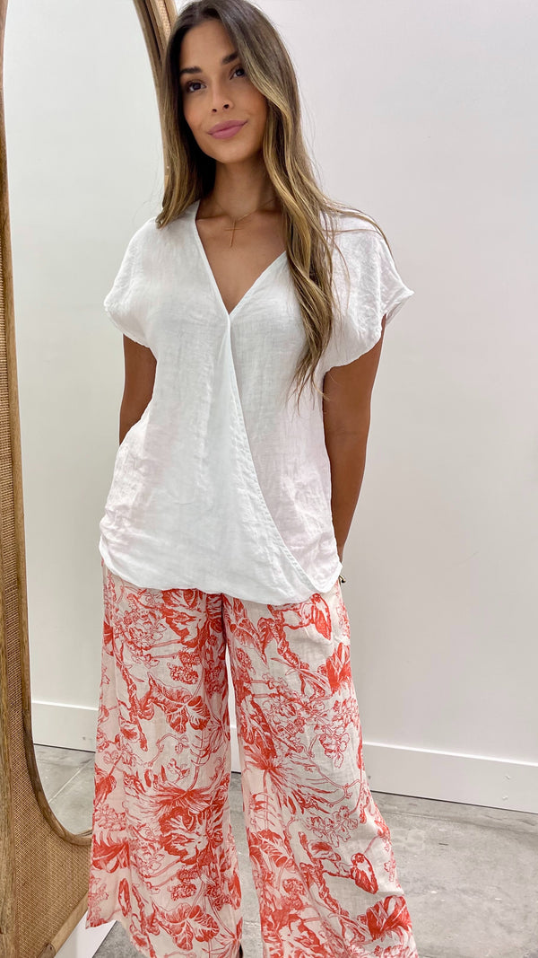 Linen Cross Body Sleeveless Top White