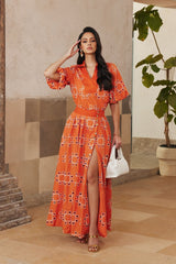 Monochrome Geometric Resort Chic Skirt Set Orange