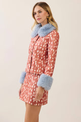 Faux fur trim animal print jacket