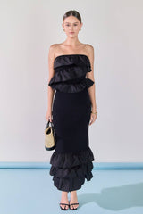 Mixed Media Strapless Fitted Maxi Dress