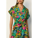 Tropical Collared Button Front Jumpsuit