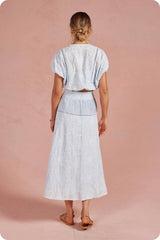 Floral Embroidery Cotton Lace Trim Skirt Top Set