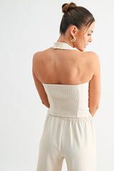 Light Taupe Smocked Halter Top