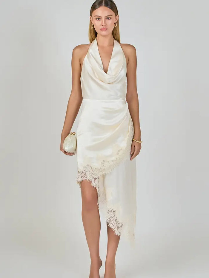 Satin Lace Asymmetrical Dress Champagne / L