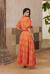 Monochrome Geometric Resort Chic Skirt Set Orange