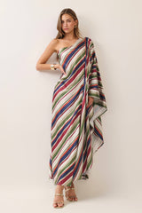 Striped one shoulder caftan maxi dress