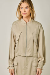 Balloon Sleeve Bomber Jacket Almond