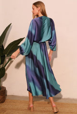 Blue Ombre Satin Boat Neck Blouson Top