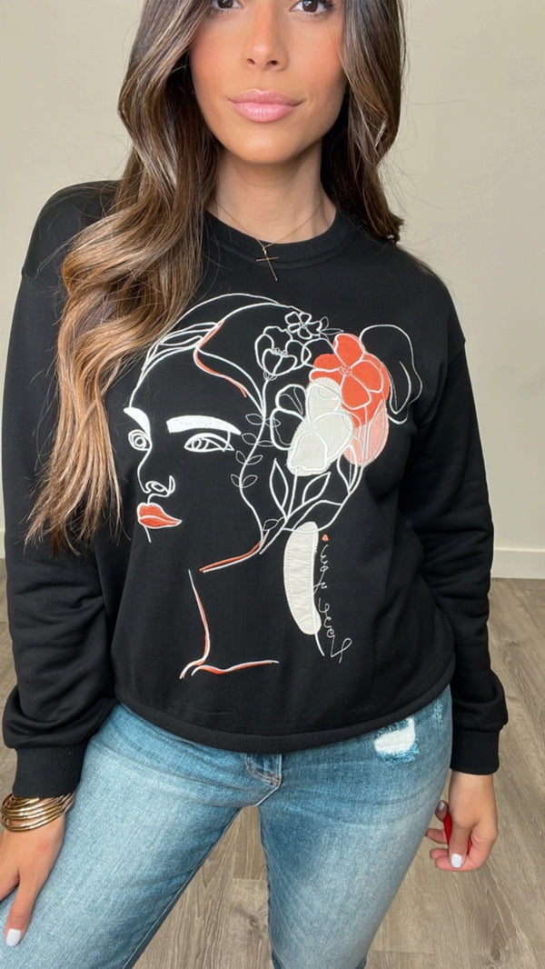 Mayra Embroidered Black Top