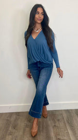 Indra Gray Blue Blouse - PRINZZESA BOUTIQUE