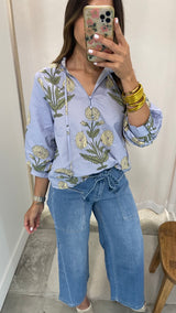 Cici Blue Floral Blouse