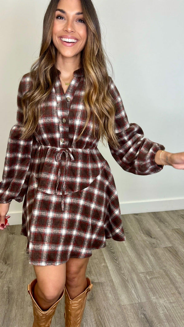 Vivi Brown Plaid Dress - PRINZZESA BOUTIQUE