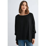 BOAT NECK OVERSIZE TOP WITH SMOCKED CUFF SLEEVE