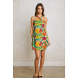 Tropical Conversational Knot Halter Mini Dress