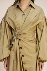 Collared Asymmetrical Button Down Mini Dress Taupe