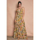 Tropical Smocked V Neck Halter Maxi Dress