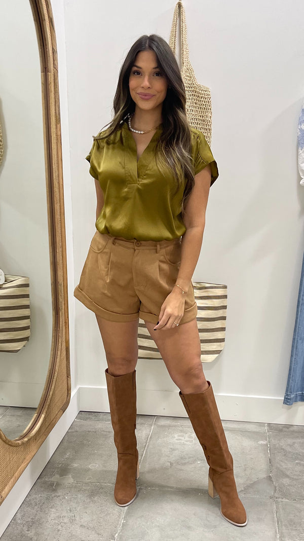 Aspen Olive Satin Blouse