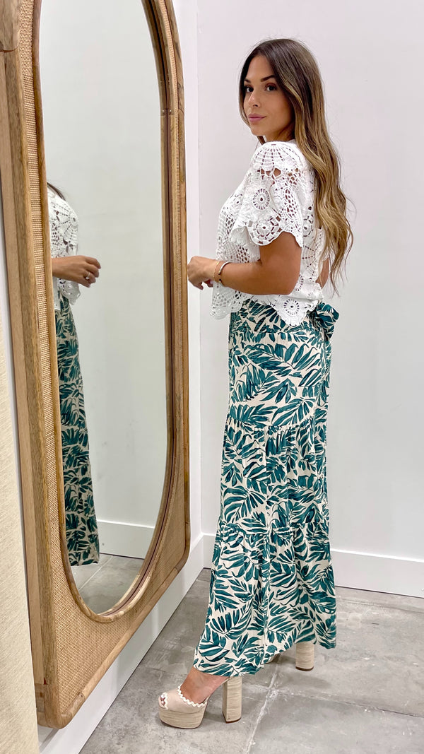 Annie Green and Ivory Print Wide Leg Palazzo