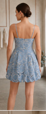 Blue and White Lace Bubble Dress