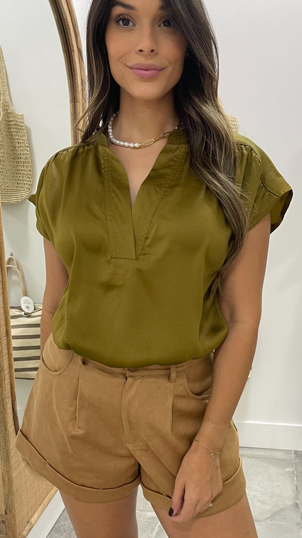Aspen Olive Satin Blouse