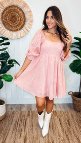 Pink Checkered Babydoll Dress - PRINZZESA BOUTIQUE