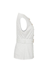 Herringbone Sleeveless Top With Belt