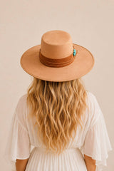 Tasha Boater Crown Hat- Camel