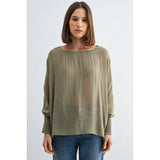 BOAT NECK OVERSIZE TOP WITH SMOCKED CUFF SLEEVE